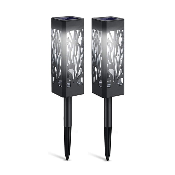 Birdeem 2Pcs Hollowed Out Solar Meadow Lights, Leaf Hollowed Out Solar Meadow Lights, Ground Inserted Lights, Add Gloss To the Courtyard,Warm and White Light