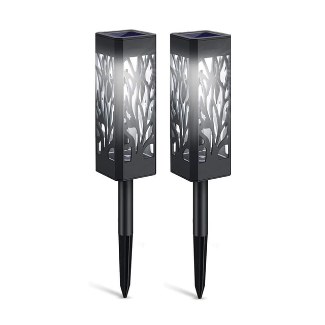 Birdeem 2Pcs Hollowed Out Solar Meadow Lights, Leaf Hollowed Out Solar Meadow Lights, Ground Inserted Lights, Add Gloss To the Courtyard,Warm and White Light
