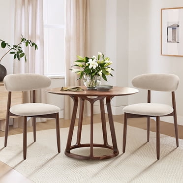 MALOL Wooden Dining Chairs Set of 2, Modern Fabric Upholstered Kitchen Side Chairs, Farmhouse Dining Room Chair Thick Padded with Foot Pegs, Beige