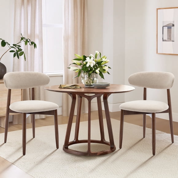 MALOL Wooden Dining Chairs Set of 2, Modern Fabric Upholstered Kitchen Side Chairs, Farmhouse Dining Room Chair Thick Padded with Foot Pegs, Beige