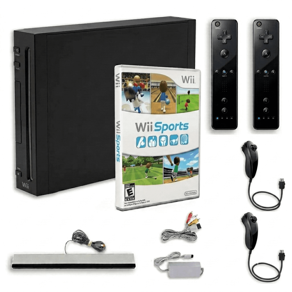 Nintendo Console Wii Noire Ensemble Premium (Remis à Neuf) – Comprend le Jeu de Sport Wii, 2 Télécommandes et 2 Nunchuks
