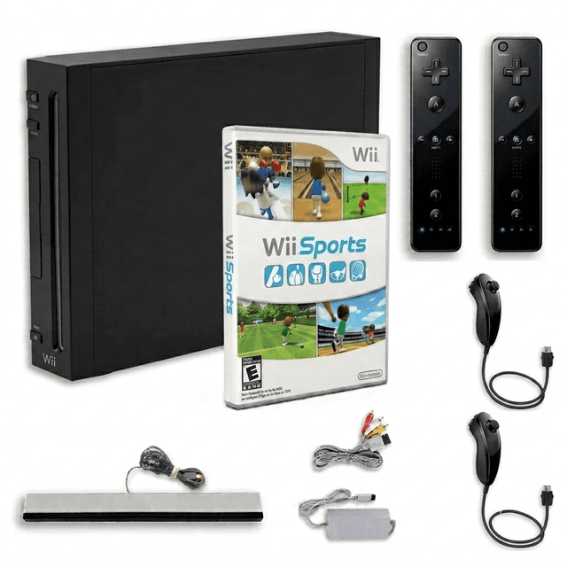 Nintendo Wii Console Black Premium Bundle (Refurbished) – Includes Wii Sports Game, 2 Remotes & 2 Nunchuks