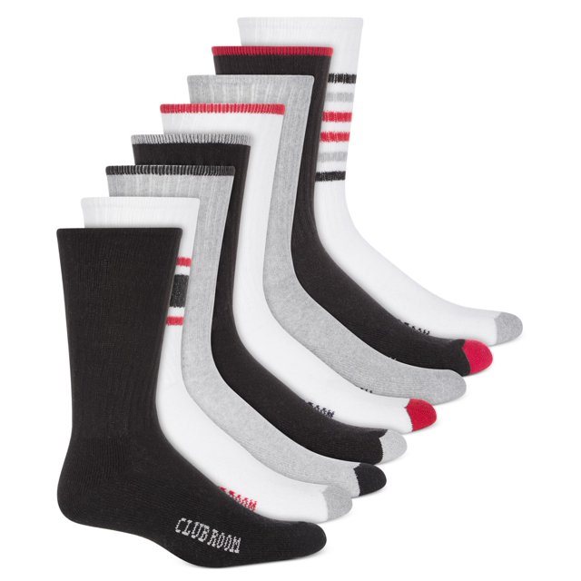 Club Room Chaussettes Crew Rembourrées pour Hommes 8 Pack, Multi, Pointure 7-12