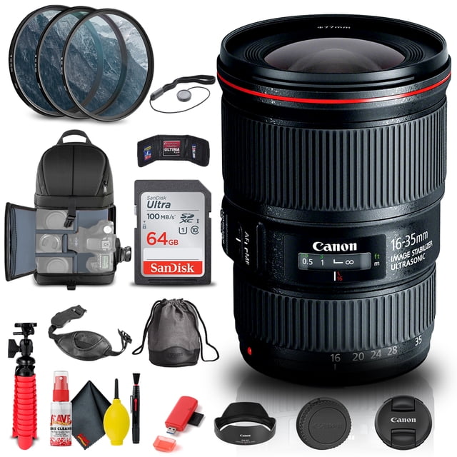 Canon EF 16-35mm F/4L IS USM Lens (9518B002) + Filter + BackPack + 64 Go + More (International Model)
