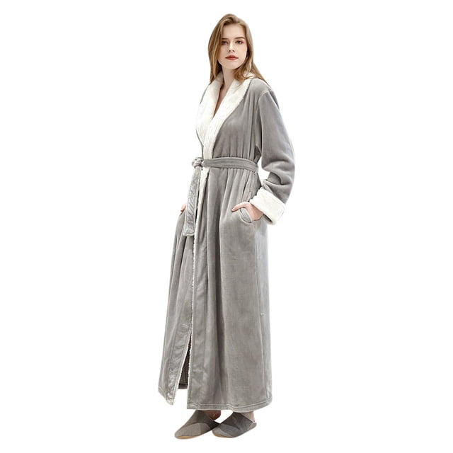 XZNGL Pyjama en Molleton pour Femmes, Peignoir Épais en Molleton Corail à Empiècements pour Femmes, Robe de Chambre, Pyjama, Tenue de Nuit, avec Poche, Long Peignoir pour Femmes