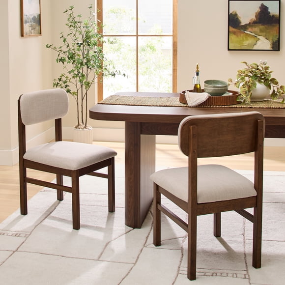 Better Homes & Gardens Juliet Dining Chairs, Set of 2, Walnut finish and Cream