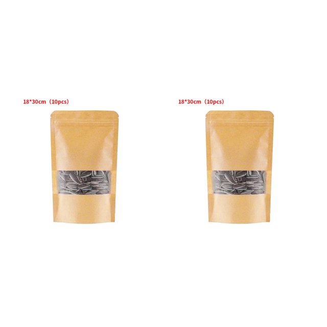Transemion 10pcs Snack Bags Kraft Paper Window Paper Window Candy Bags Sealing Portable Cookie Bread Pouches 18*30 2Set