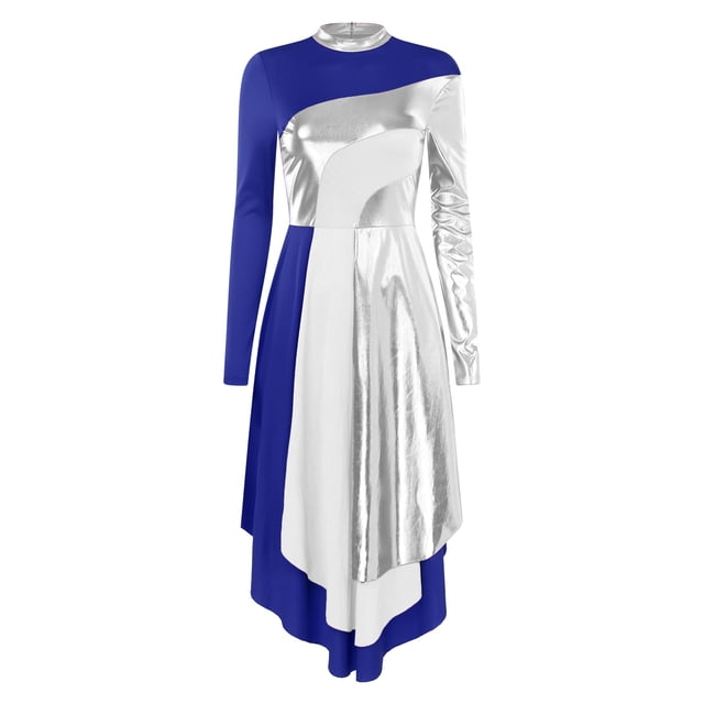 RUNQHUI Robe de Danse Or Métallique pour Femmes, Jupe de Culte Bleue TG