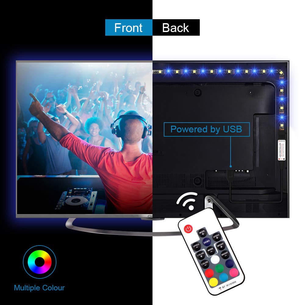USB LED Strip Lights with RF Remote Control for TV Background Lighting Home Decoration,2M/6.56ft