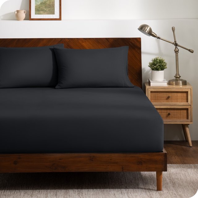 Bare Home Ultra-Soft Fitted Sheet + Pillowcase Set - Premium 1800 Collection - Deep Pocket - King, Black