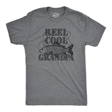 T-shirt pour Hommes « Reel Cool Grandpa » Drôle, Graphique, Nouveauté, Pêche, pour la Fête des Pères (Gris Chiné Foncé) - S