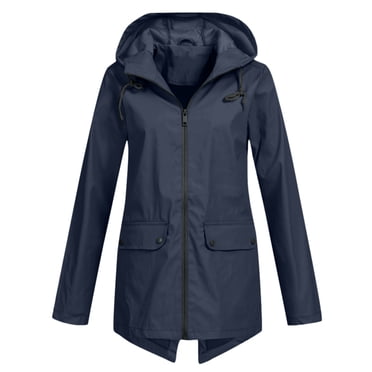 Women Casual Solid Jacket Outdoor Plus Size Hooded Windproof Loose Coat