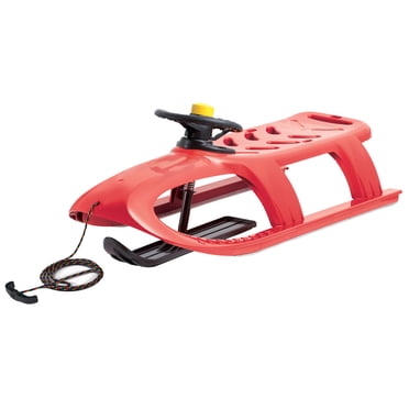 ArcticThrill Snow Sled for Kids - SnowRush Sledge - Single Rider Racer Toboggan with Pull Rope and Steering Wheel; Outdoor Plastic Winter Sleigh for Toddlers & Kids