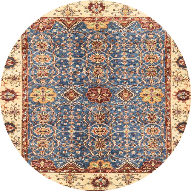 Ahgly Company Indoor Round Abstract Chestnut Brown Oriental Area Rugs, 5' Round