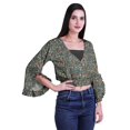 thumbnail image 3 of Moomaya Haut Court Imprimé pour Femmes Style Enveloppant Manches Longues à Volants Blouse d'Été Décontractée, 3 of 5