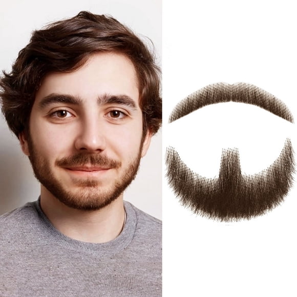 Fake Mustache, Human Hair Artificial Goatee Attached with Stickers, Realistic Beard Fake Facial Hair with Adhesives for Entertainment Drama Party Movie Prop, Brown