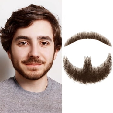Fausse Moustache, Chèvre Artificielle en Cheveux Humains Fixée avec Autocollants, Barbe Réaliste Faux Poils du Visage avec Adhésifs pour Divertissement Drame Fête Accessoire de Film, Brun