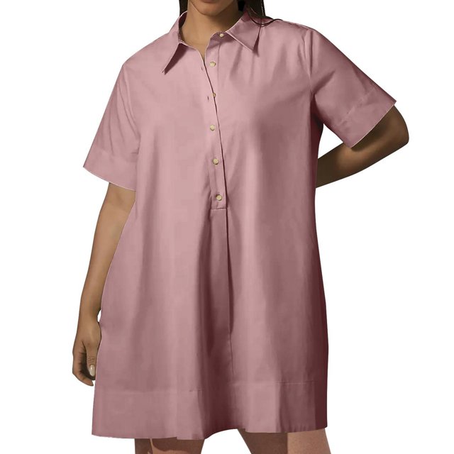 Erwazi Robe Chemise Décontractée d'Été pour Femmes à Manches Courtes, Col en V, Boutonnée, Mini-Robe, Robes T-Shirt
