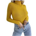 thumbnail image 1 of Dagegui Chandails à Col Roulé pour Femmes, Tricot Côtelé, Manches Longues, Chandail Extensible Ajusté, Hauts d'Automne, Jaune, m, 1 of 5