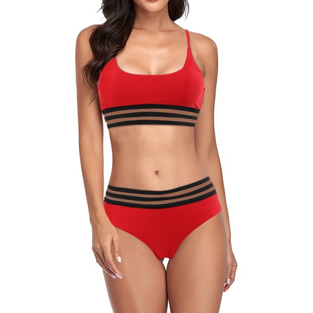 B91xZ Bikini Ensemble pour Femmes, Bikini à Dos Nu Taille Haute, Maillot de Bain Dos Nu, Rouge m