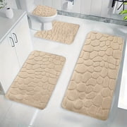 Dvkptbk Beige Bathroom Rugs Bath Mat Set 4 Pieces, Memory Foam Bath Mats for Bathroom, Non Slip Extra Soft Absorbent Bath Rugs, Machine Washable & Dry Toilet Shower Mat Bathroom Set