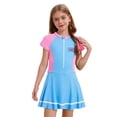 thumbnail image 4 of TiaoBug Maillot de Bain à Manches Courtes pour Filles Fermeture Éclair avant Rembourré Tenue de Plage Robe de Bain UPF50+ Protection Éruption Rose&Bleu 140/L 不带胸胸, 4 of 6