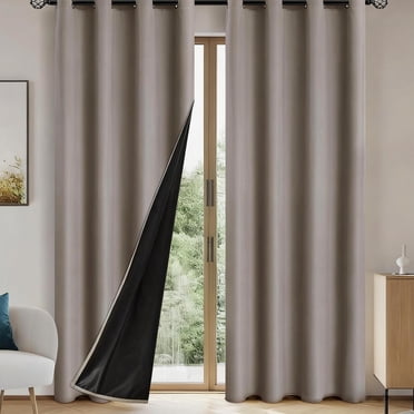 Chmadoxn Décoration pour la Maison, Rideaux en Pongé de Polyester Laminé Bloquant la Lumière Style Perforé Chambre Concis Rideaux de Protection Solaire Rideaux Isolants Thermiques et Insonorisants Rideaux Occultants en Polyester