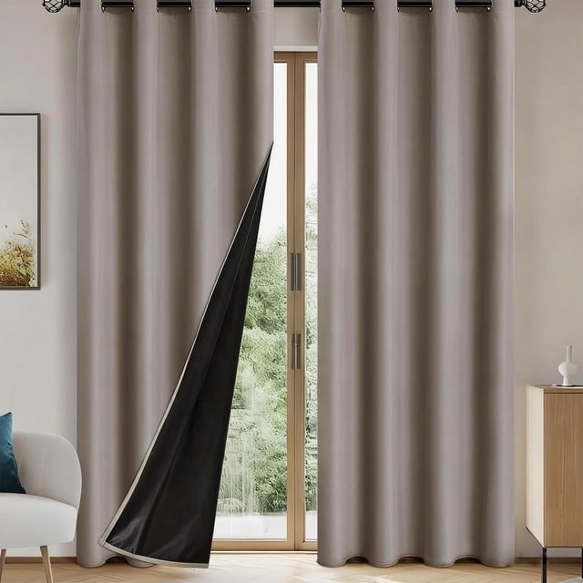 YYV Cadeaux Rideaux en Pongé de Polyester Laminé Occultants Style Perforé Chambre Concis Rideaux de Protection Solaire Rideaux Isolants Thermiques et Insonorisants Kaki