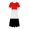 thumbnail image 3 of Tumotour Robe d'Été pour Femmes, Imprimée, Ample, Décontractée, à Manches Courtes, Col Ras du Cou, Ligne A, Évasée, Fluide, à Étages, Chemise, Maxi, Plage, Longue, 2025, Tenues Tendance avec Poches, 3 of 4