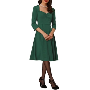 INSPIRE CHIC Robe de Cocktail pour Femme à Encolure Cœur, Manches 3/4, P Vert Foncé