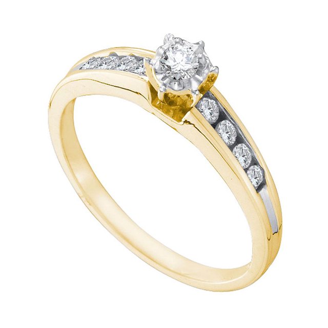 Bague de Fiançailles de Mariage Solitaire en Or Jaune 14kt pour Femmes avec Diamants Ronds 1/4 Cttw