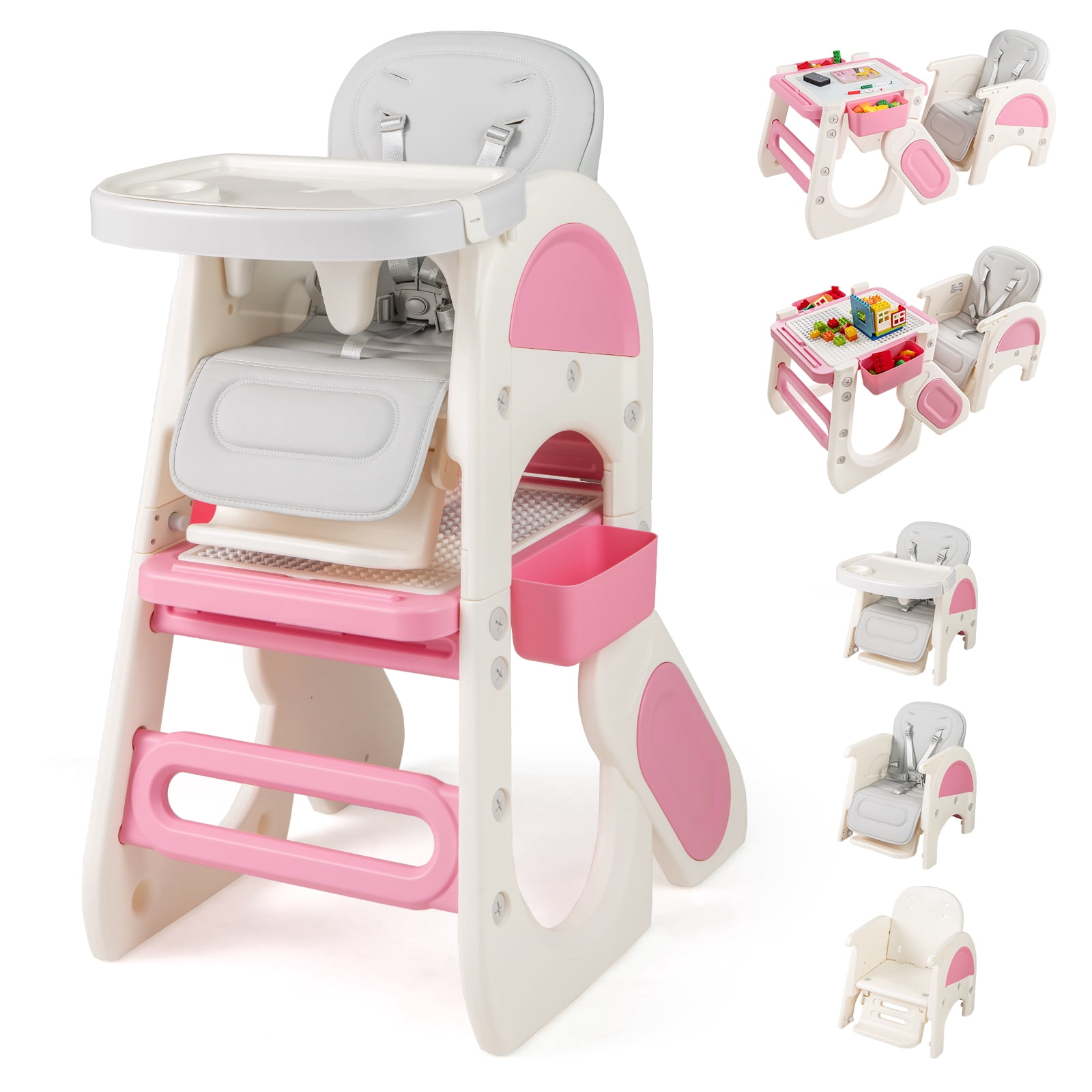 Gymax Convertible Baby Tall Chair 2-Tier Food Tray Feeding Chair for 18+ Month Olds