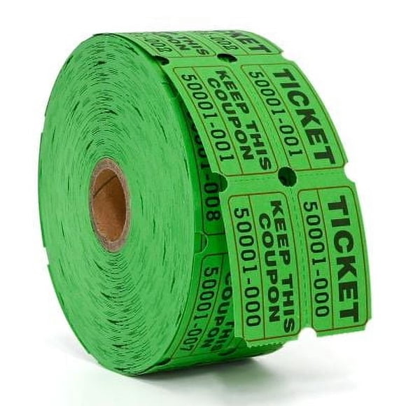 L LIKED Billets de Tirage Doubles Rouleaux 1000 par Rouleau Billets de Tirage 50/50 pour Événements, Entrée, Récompense de Classe, Collecte de Fonds et Prix (Vert)