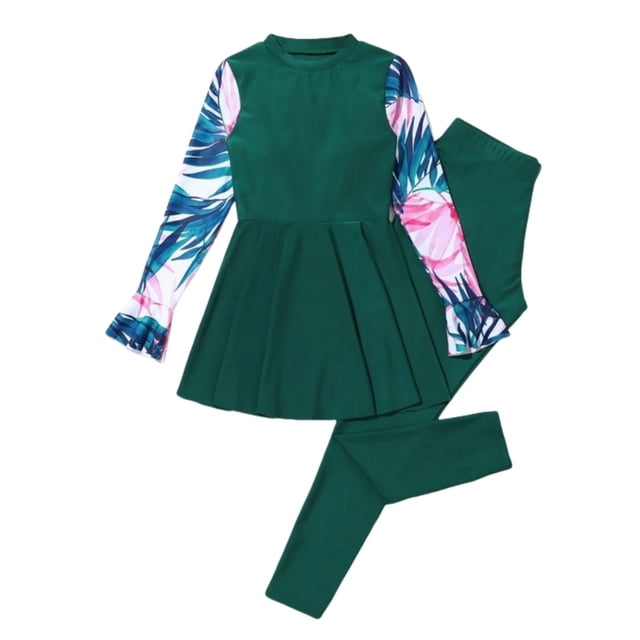 Sunnyoo Big Girls UPF50+ Swimsuit Long Sleeve Rash Guard Pants Swimwear Set, Sizes 7-12