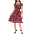 thumbnail image 2 of INSPIRE CHIC Robe pour Femme Florale à Encolure Carrée, Manches Volantées Style Cap, Midi à Volants, Robe d'Invitée de Mariage m Bourgogne, 2 of 6