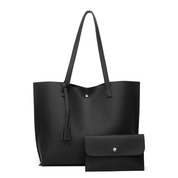 Ediodpoh Large Capacity Fashion Tote Bag With Closure And Fringe Detachable Shoulder Bag For Women Textured Leather Black