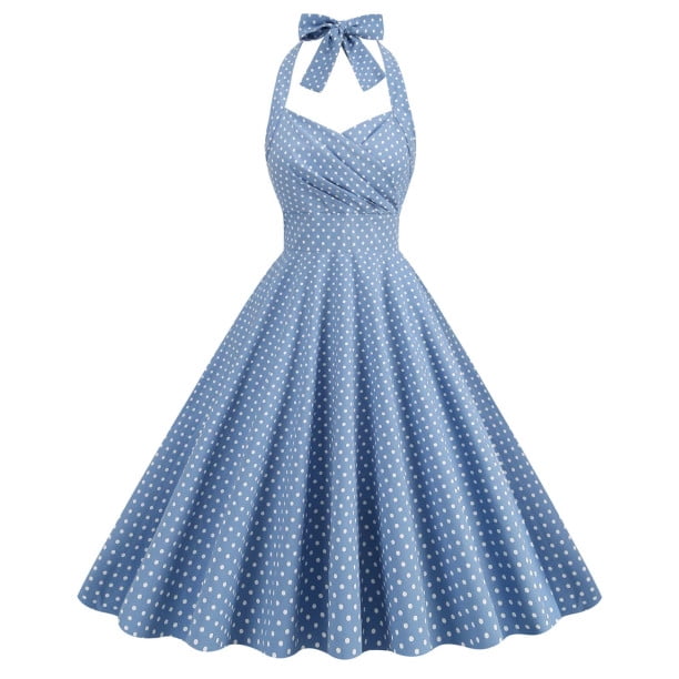 Pisexur Robes Rétro à Pois pour Femmes Vintage des Années 1950 à Col Licou Cocktail Robe de Soirée Évasée Robe de Bal des Années 50 60 Robes Rockabilly