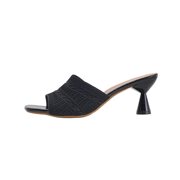 Tauxra Women's Casual Low Heel Sandals, Comfortable Textured Knit Mules with Stable Block Heel, Open Toe and Slide on Design for Everyday Wear