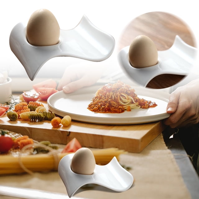 Gustito Ceramic Egg Cup Set with Egg Topper Cutter for Soft Boiled Breakfast