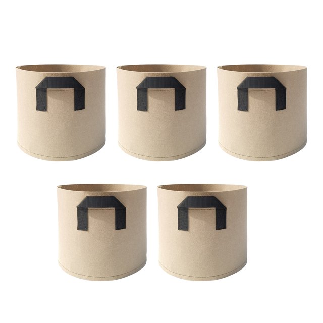 (5 Packs) Thickened Felt Planting Bag Non-woven Tree Planting Bag-2 Gallon Double Handles (20*20CM)