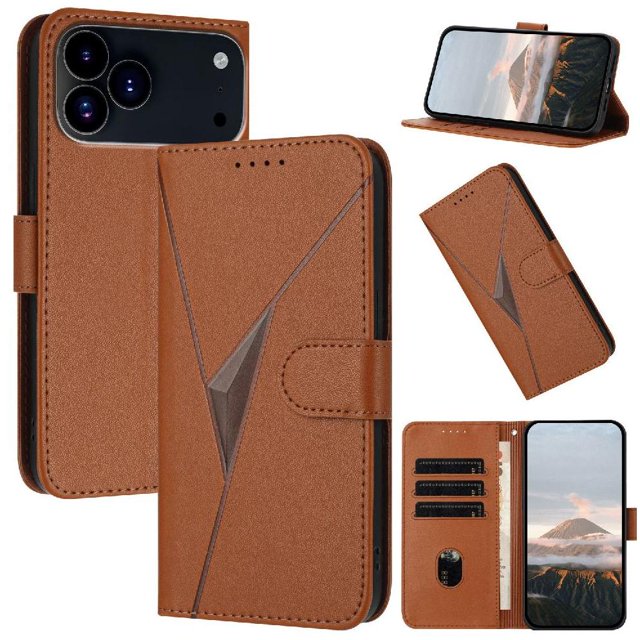 Premium Flip Case for iPhone 17 Pro Carbon Fiber Texture, Stand & Magnetic Clasp Brown