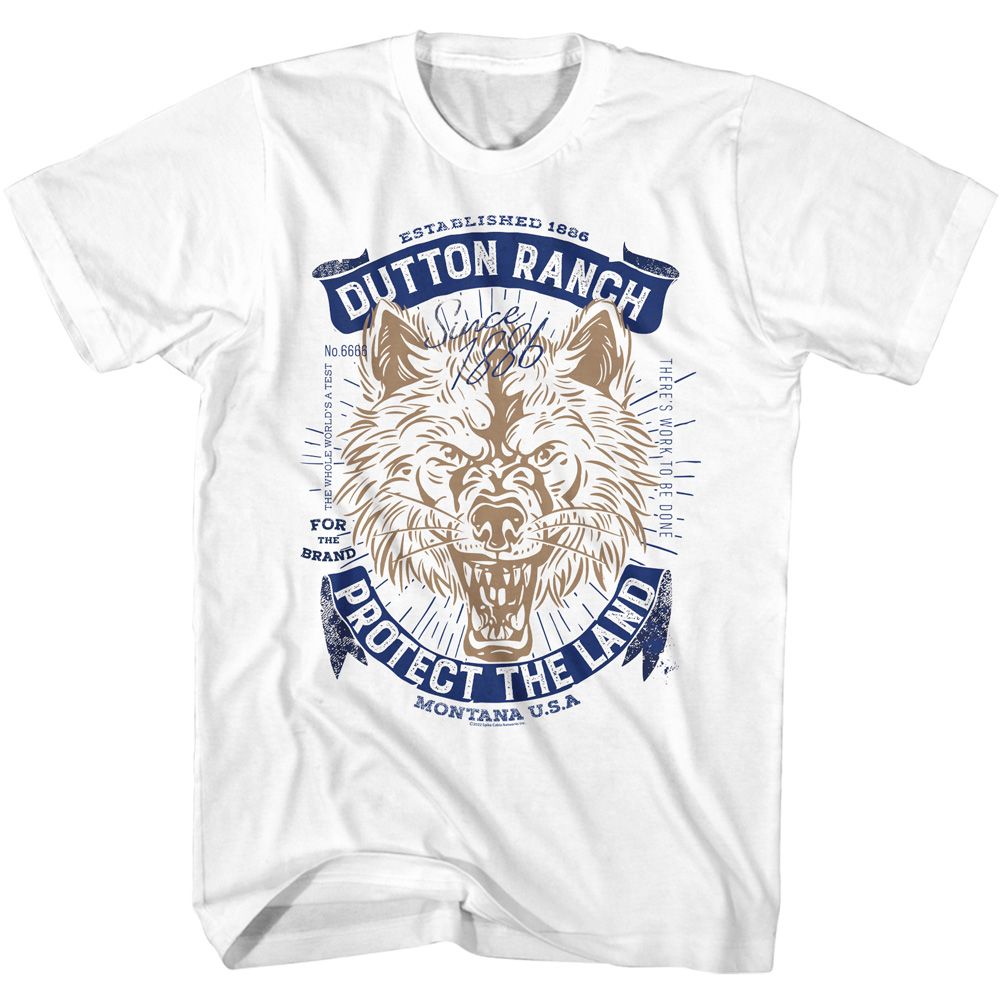 Yellowstone Protect The Land Wolf White Adult T-Shirt