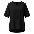 thumbnail image 4 of Besolor T-Shirts en Coton et Lin pour Femmes Col Rond Manches Courtes Brodées Hauts Boho Décontractés Blouse d'Été Ample, 4 of 7