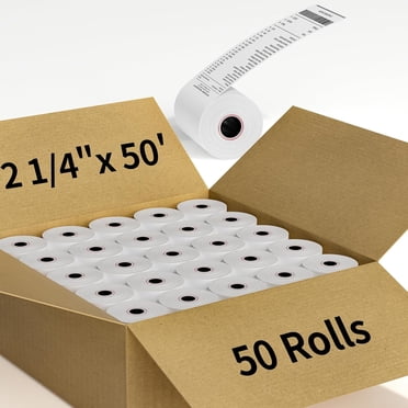 (50 Rolls) 2 1/4" x 50' Thermal Receipt Paper Rolls, Cash Register POS Thermal Paper Rolls, 2 1/4 in x 50 ft