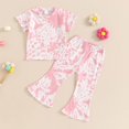 thumbnail image 1 of TopLLC Ensembles de Blouses et Chemises à Manches Courtes Col Rond Mode Décontractée pour Filles Hauts à Manches Courtes Col Rond Bouton Pantalons Longs Unis Girl Set, 1 of 9