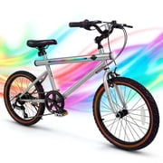 Costway 20 Inch LED-lit Cycling Bike with 2 Speakers, Ambient Lights, Wireless Connection Silver