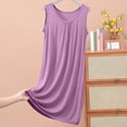thumbnail image 2 of HUJlwoi Chemises de Nuit Grande Taille Modal Sans Manches Nuisette Basique Plissée Longue Robe de Nuit Coupe Ample Col Ras du Cou Robe de Nuit Unie, 2 of 6