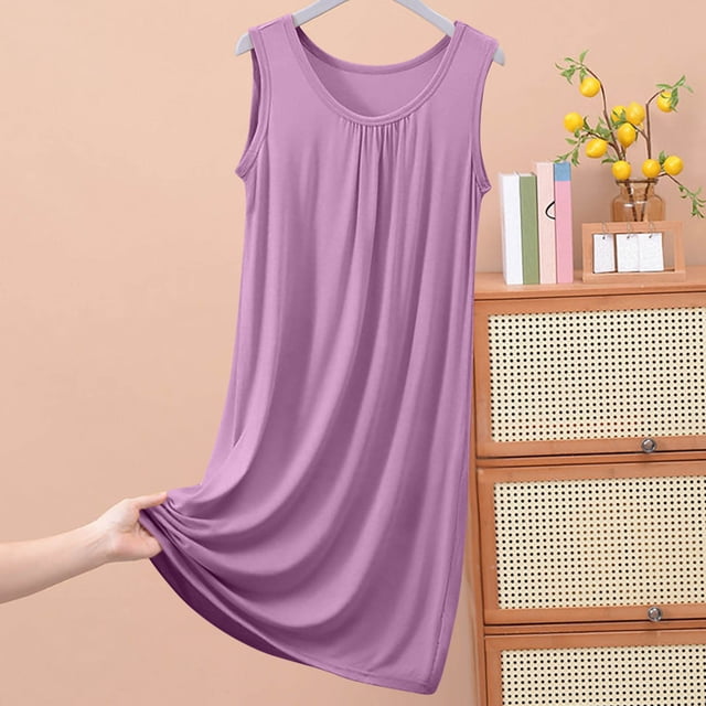 Elvqul Nuisettes Sans Manches pour Femmes Grande Taille Pyjamas Roses pour Femmes Pyjama Uni pour Femmes Coton Doux