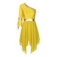 thumbnail image 3 of RUNQHUI Robe de Danse Métallique pour Femmes, une Épaule, Manches Évasées, Tenue de Danse Lituricale, Tunique de Danse Jaune L, 3 of 7