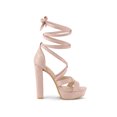 thumbnail image 3 of BLISSFUL STEP Sandales à Talons Hauts Épais à Plateforme à Lacets pour Femmes Rose Poudré (Taille 9), 3 of 6